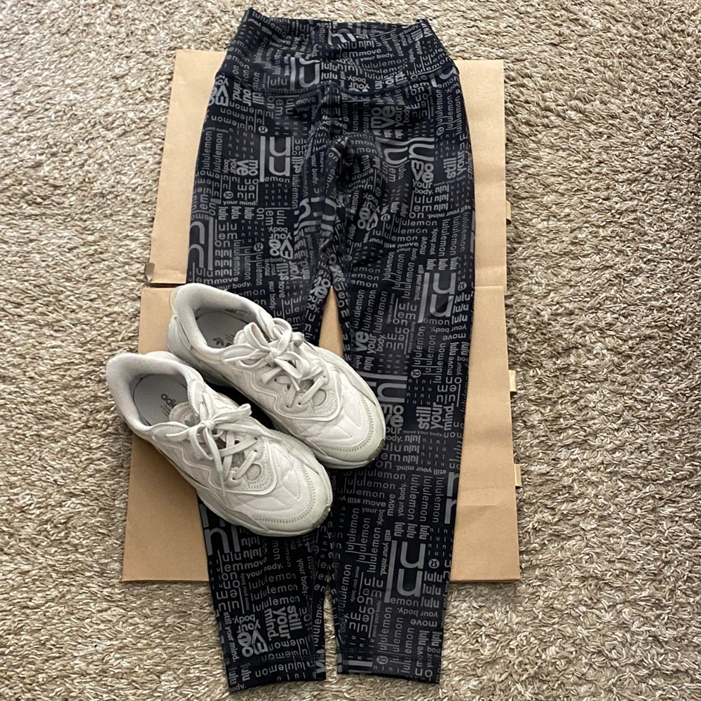 lululemon athletica Black Text Pattern Leggings